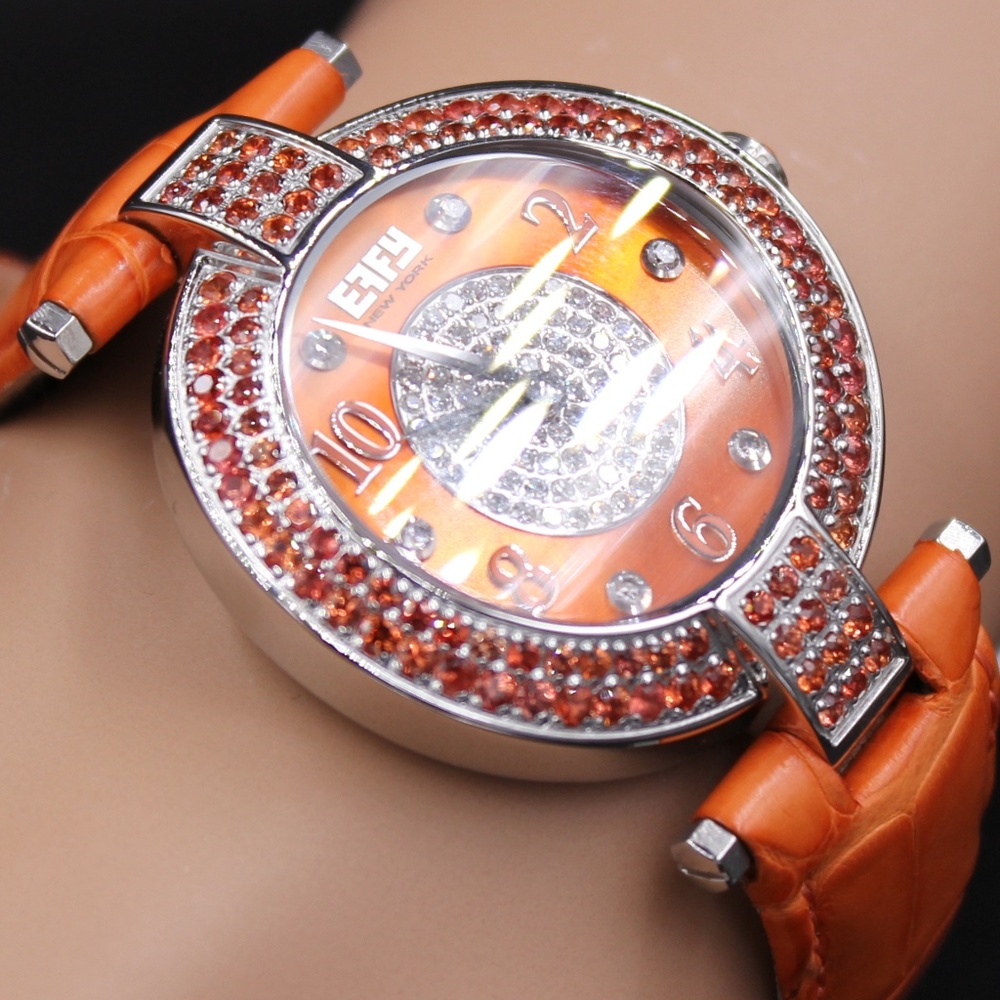 Orange Sapphire and Diamond 3.28 Ct Watch